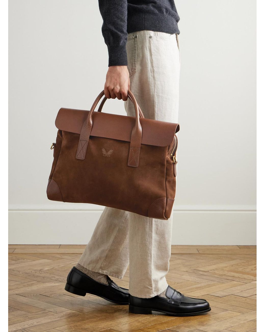 Bennett Winch Brown Suede And Leather Briefcase for men