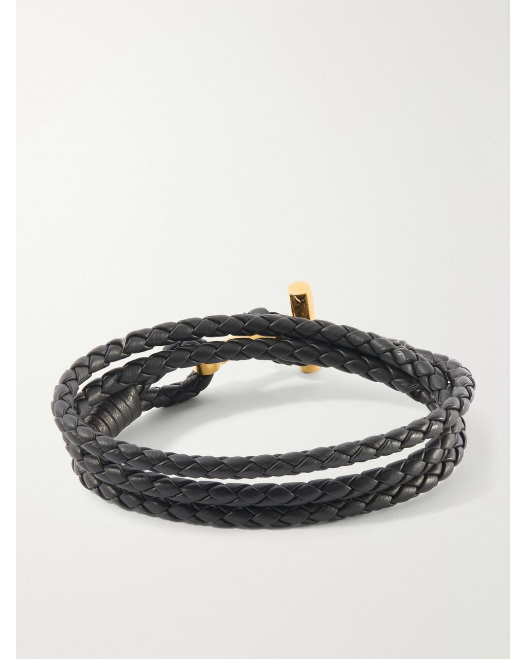 Tom Ford Brown Braided Leather And-Plated Wrap Bracelet for men