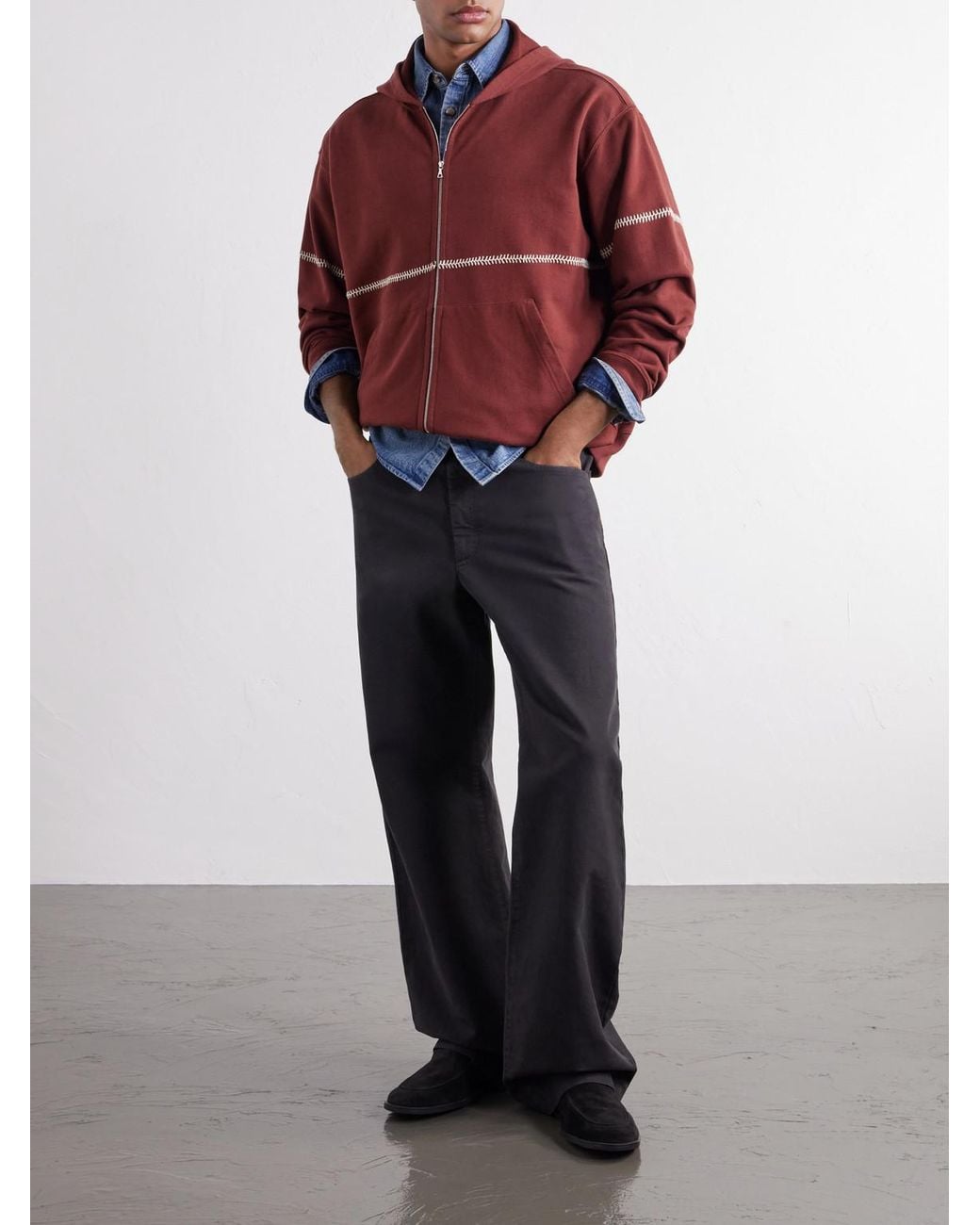 Kartik Research Red Rabari Cotton-Jersey Zip-Up Hoodie for men
