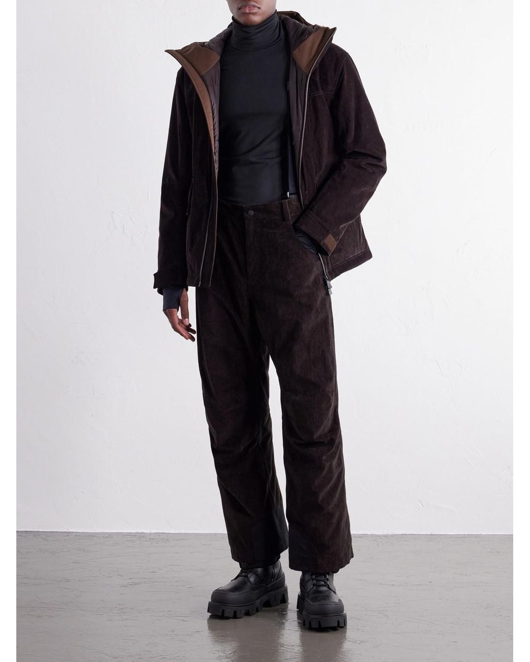 Moncler Brown Straight-Leg Padded Webbing-Trimmed Stretch Cotton-Corduroy Ski Salopettes for men