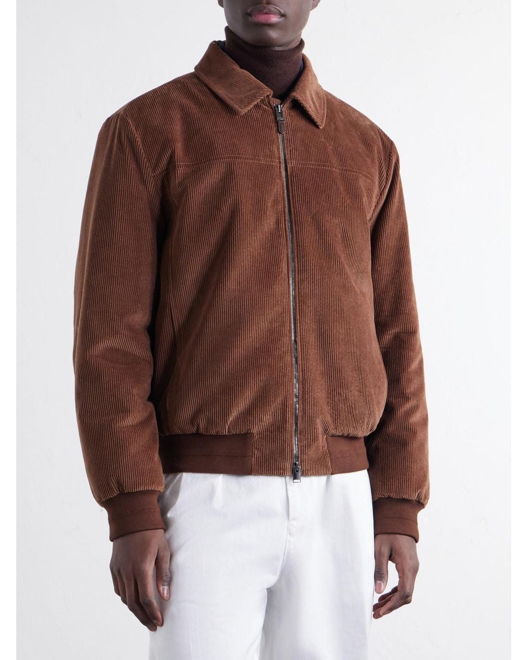 Canali Brown Padded Cotton-Corduroy Blouson Jacket for men