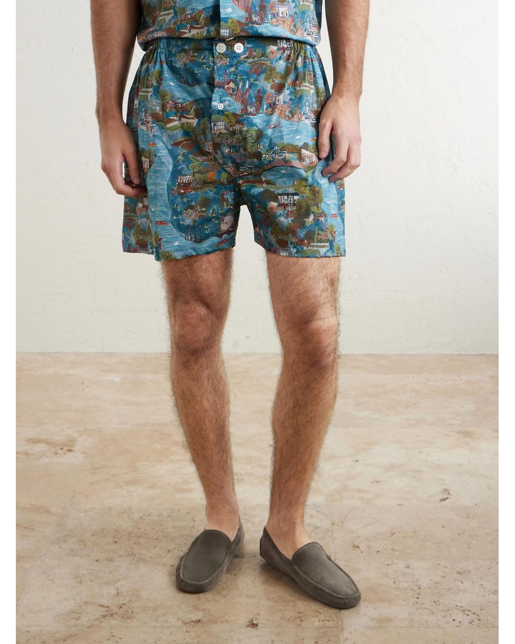 Derek Rose Blue Ledbury 100 Printed Cotton Pyjama Set for men