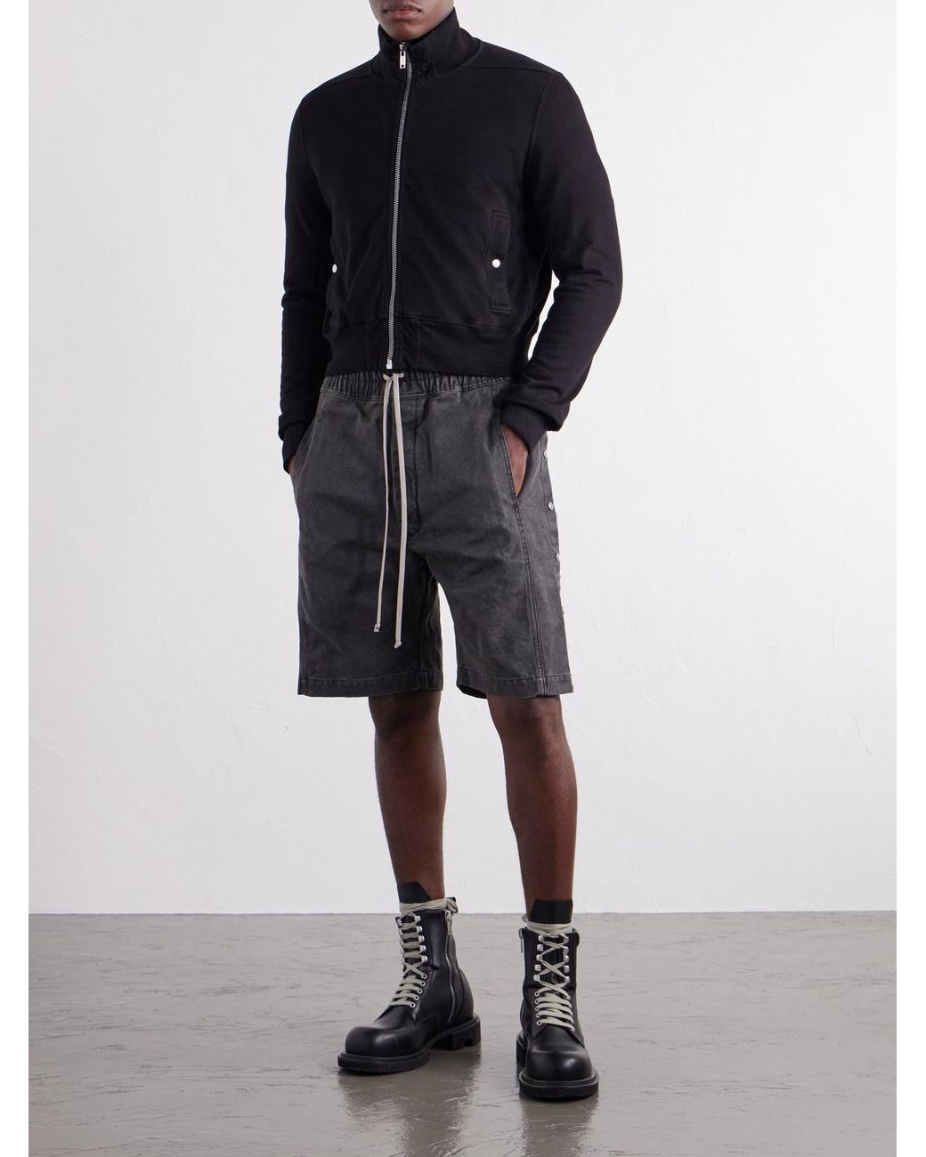 Rick Owens Black Rev Cotton-Jersey Zip-Up Sweatshirt for men
