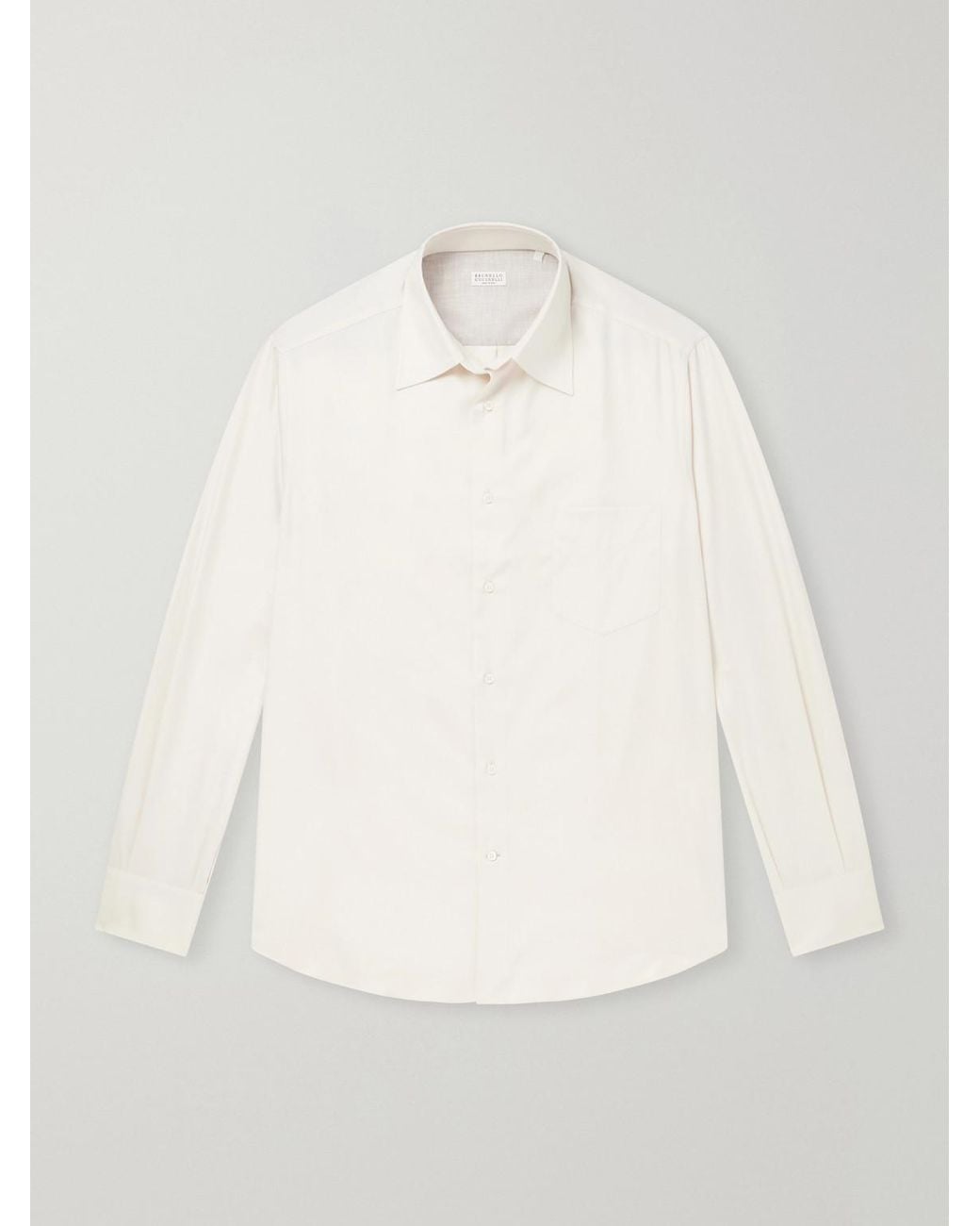 Brunello Cucinelli Natural Button-Down Cotton-Poplin Shirt for men