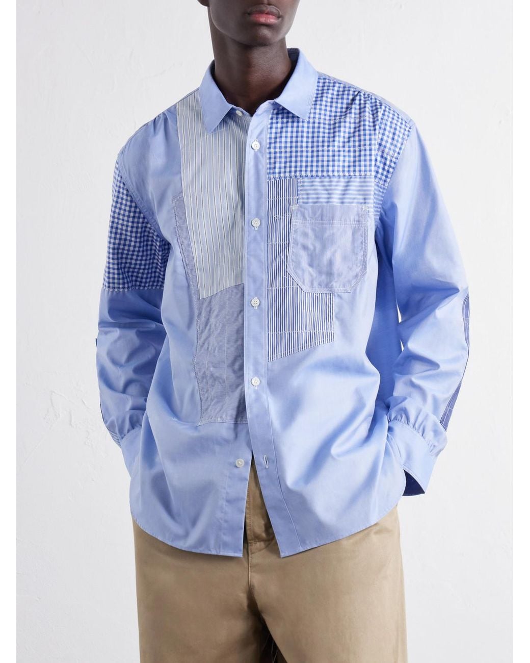 Junya Watanabe Blue Patchwork Cotton-Poplin Shirt for men