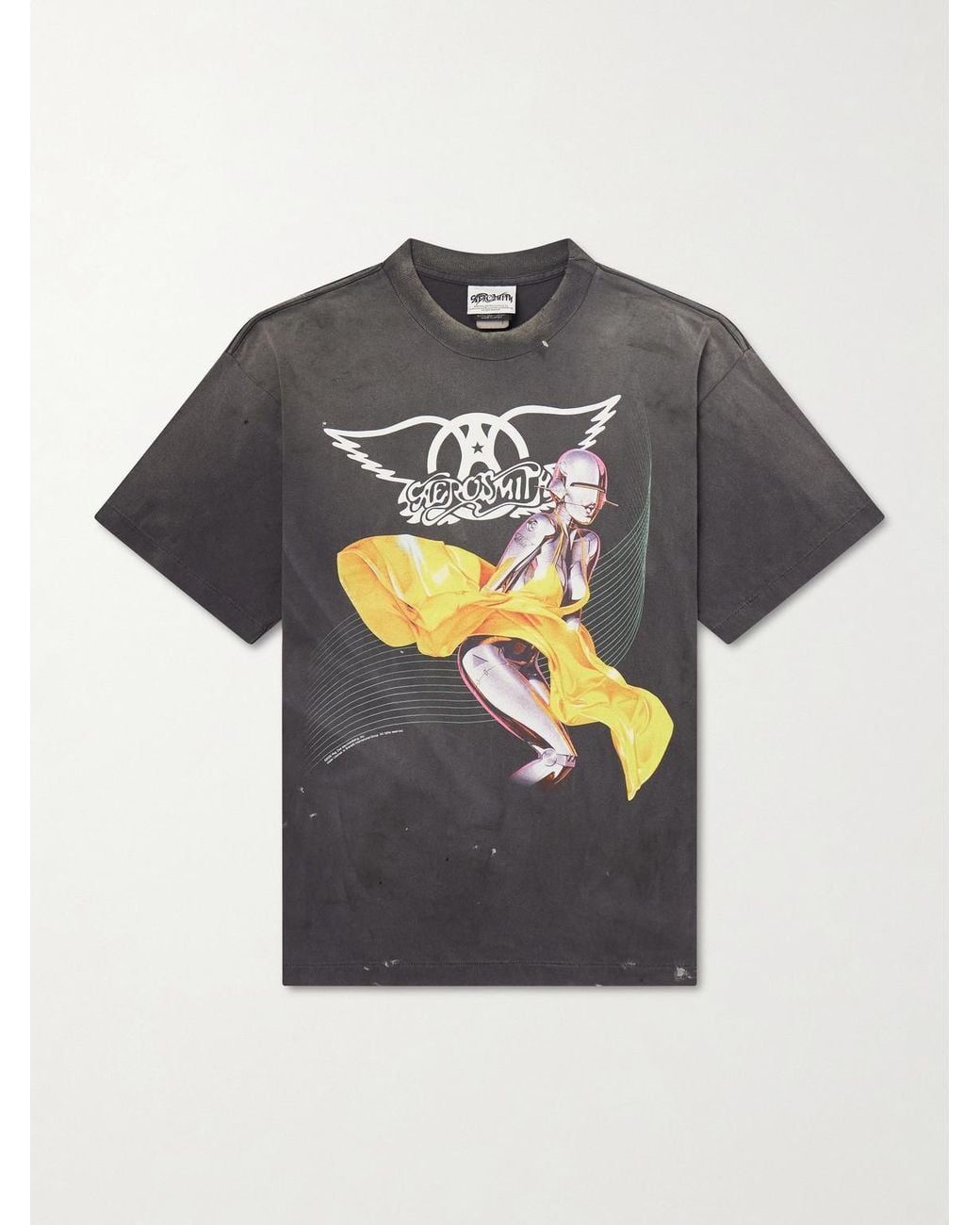 SAINT Mxxxxxx Gray Aerosmith Paint-Splattered Printed Cotton-Jersey T-Shirt for men
