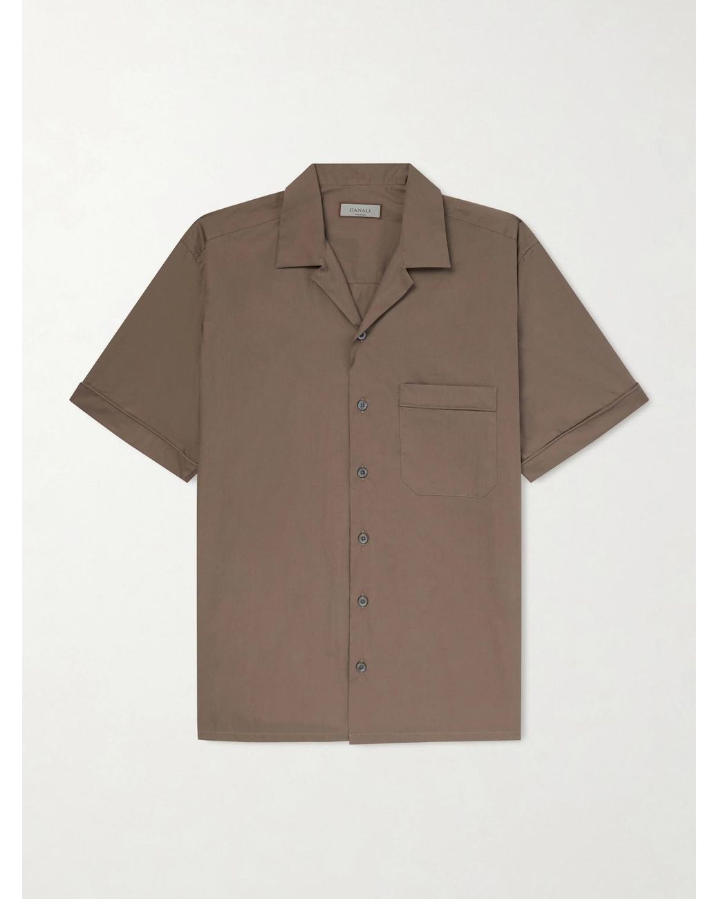 Canali Gray Camp-collar Cotton Shirt for men