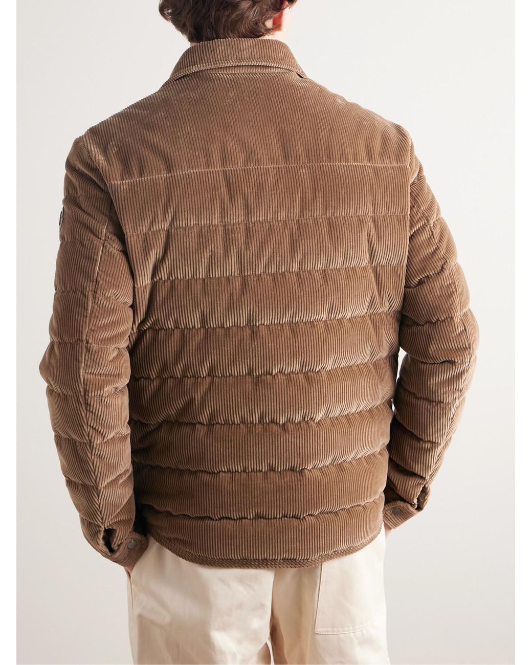 Moncler Brown Logo-Appliquéd Cotton-Corduroy Down Shirt Jacket for men