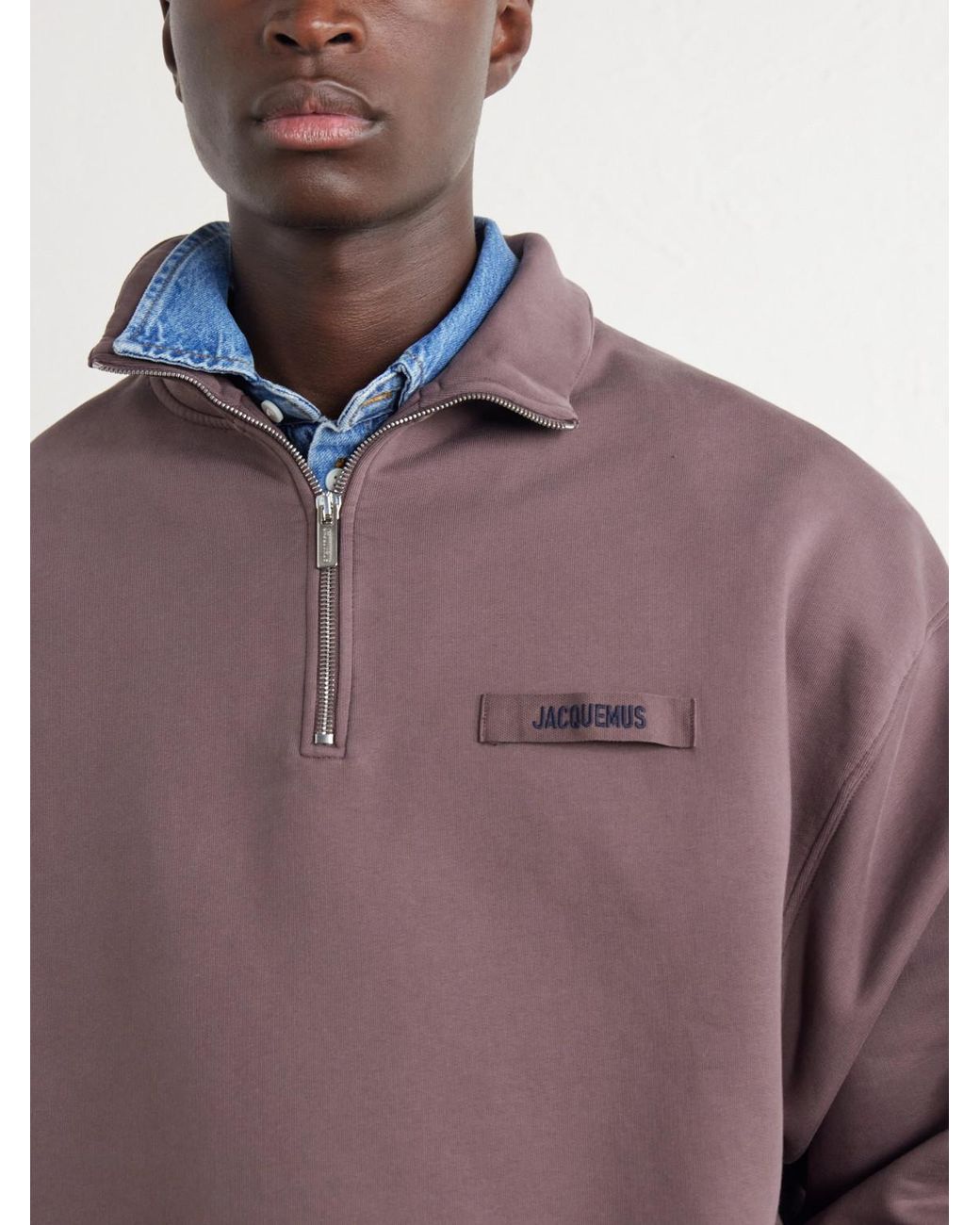 Jacquemus Purple Logo-Appliquéd Cotton-Jersey Half-Zip Sweatshirt for men