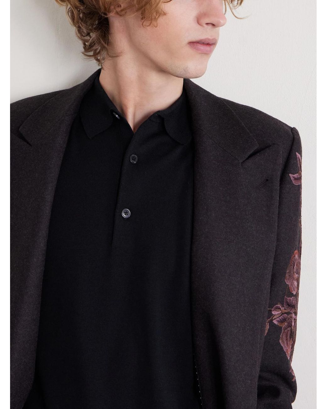 Dries Van Noten Black Merino Wool Polo Shirt for men