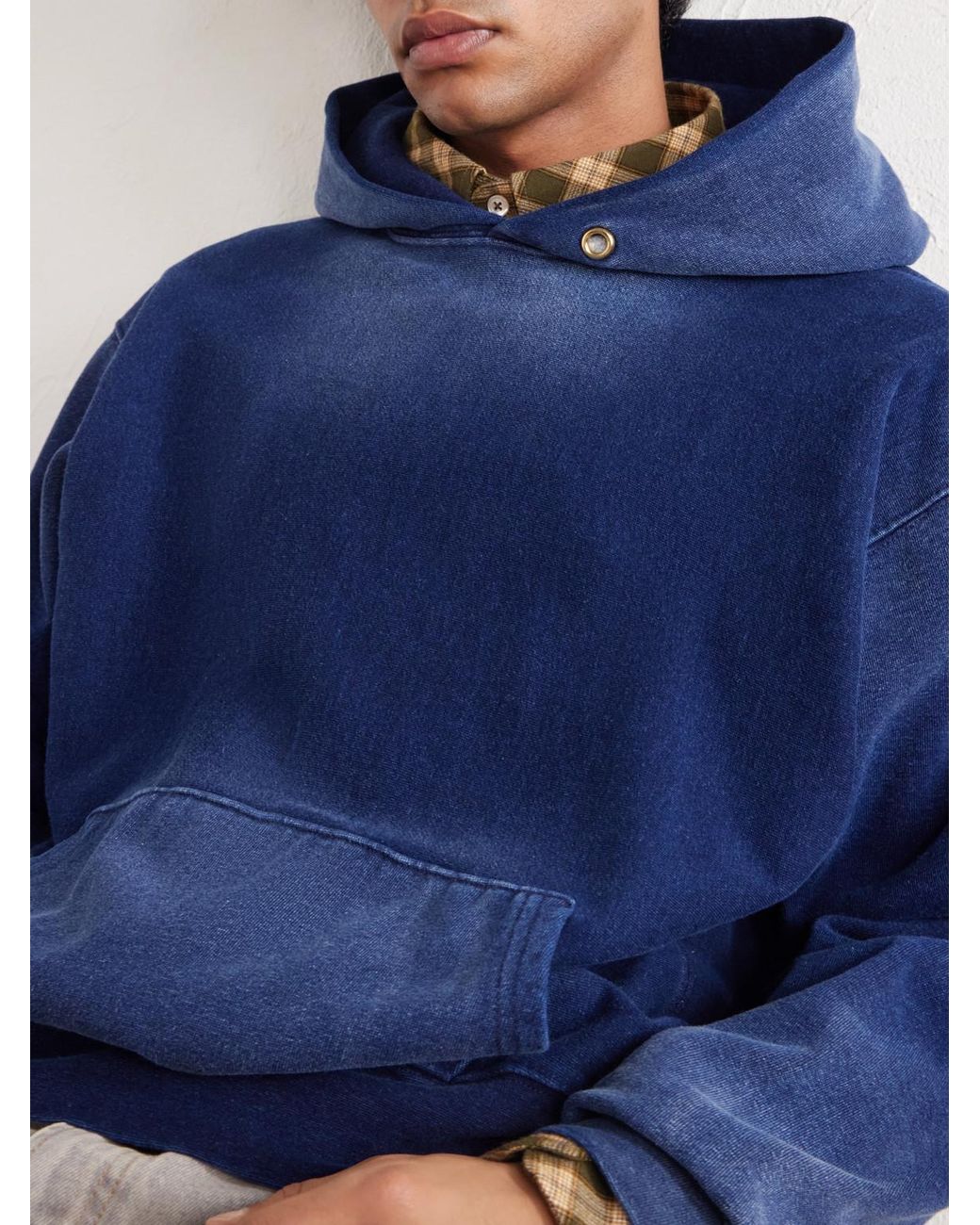 Les Tien Blue Cotton-Jersey Hoodie for men