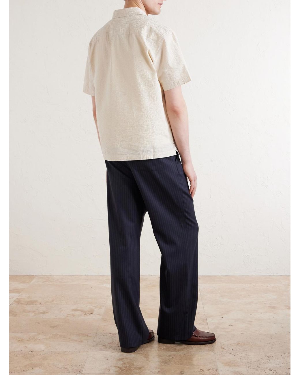 Aimé Leon Dore Natural Cropped Cotton-Seersucker Shirt for men