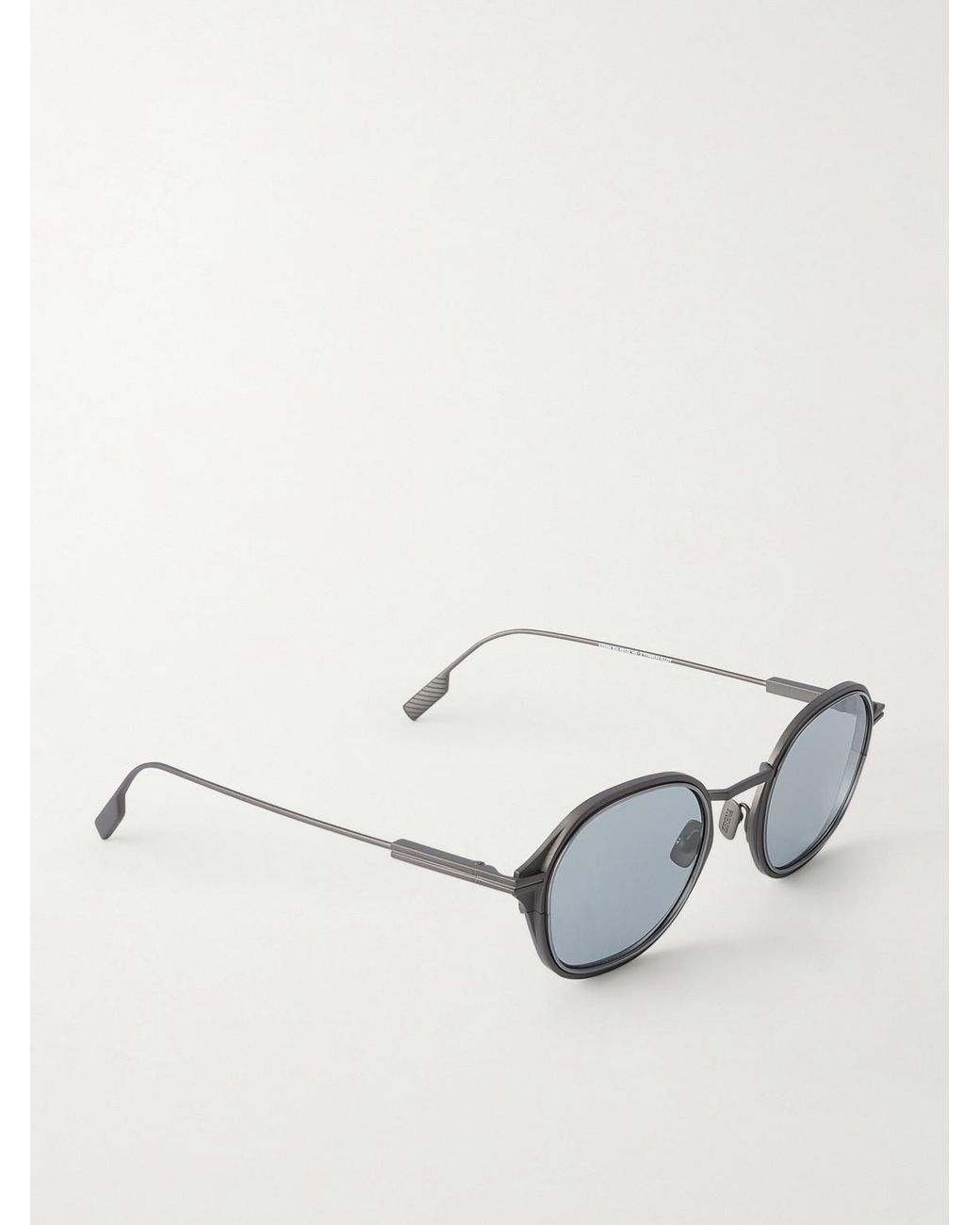 Zegna Metallic Round-Frame Titanium Sunglasses for men