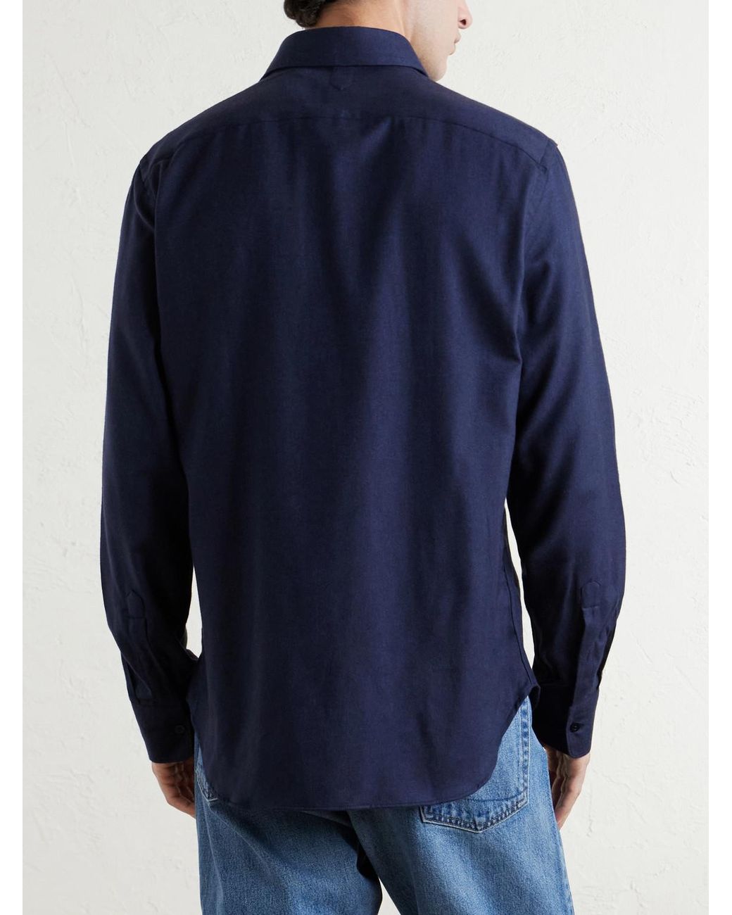 Canali Blue Herringbone Cotton And Lyocell-Blend Shirt for men