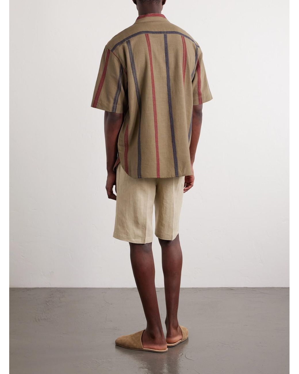 Kardo Brown Ronen Camp-Collar Striped Jacquard-Knit Cotton Shirt for men