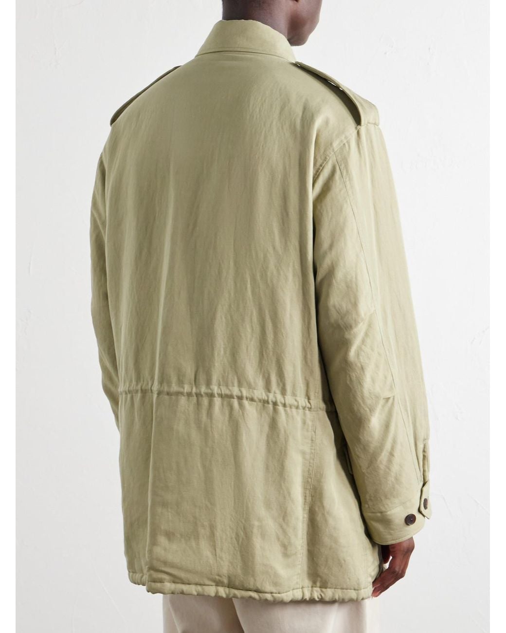Auralee Green Padded Silk And Linen Parka for men