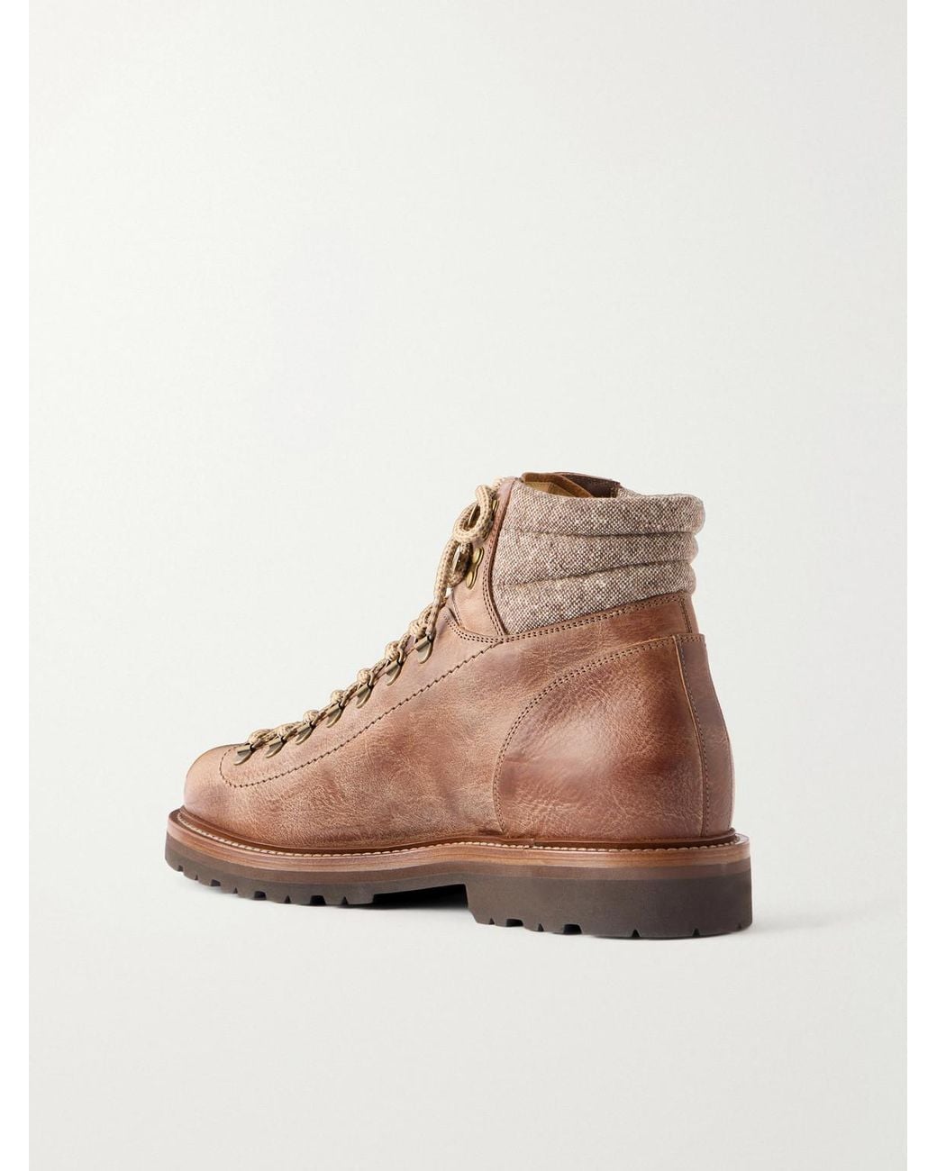 Brunello Cucinelli Brown Leather Hiking Boots for men