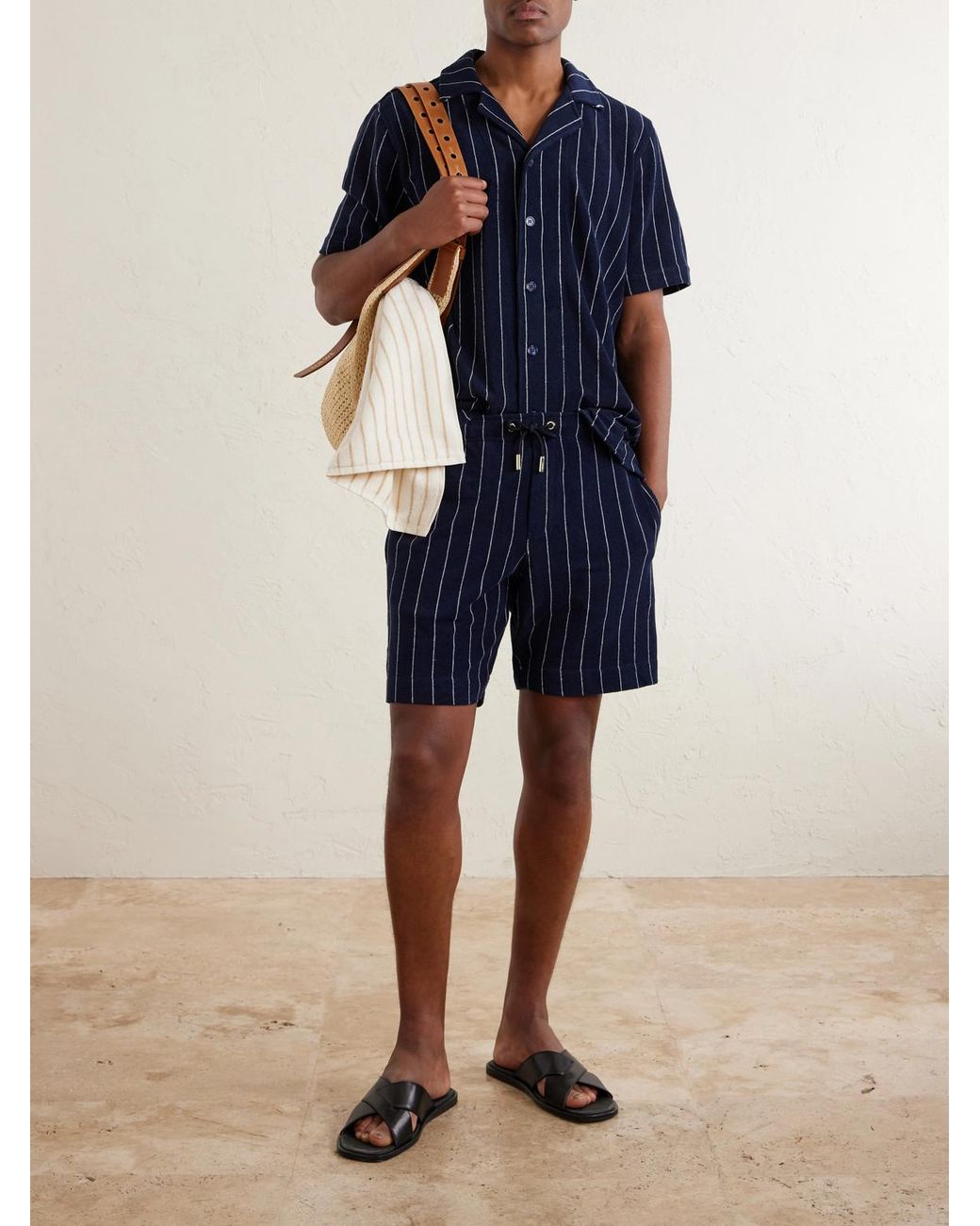 Orlebar Brown Blue Hawkin Stripe Towelling Cotton Shirt for men