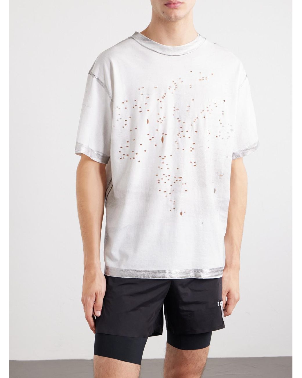 Satisfy White Logo-Print Distressed Mothtech Cotton-Jersey T-Shirt for men