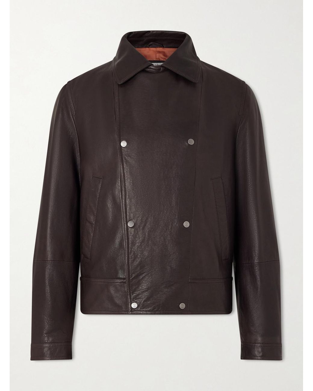 Brunello Cucinelli Black Leather Jacket for men