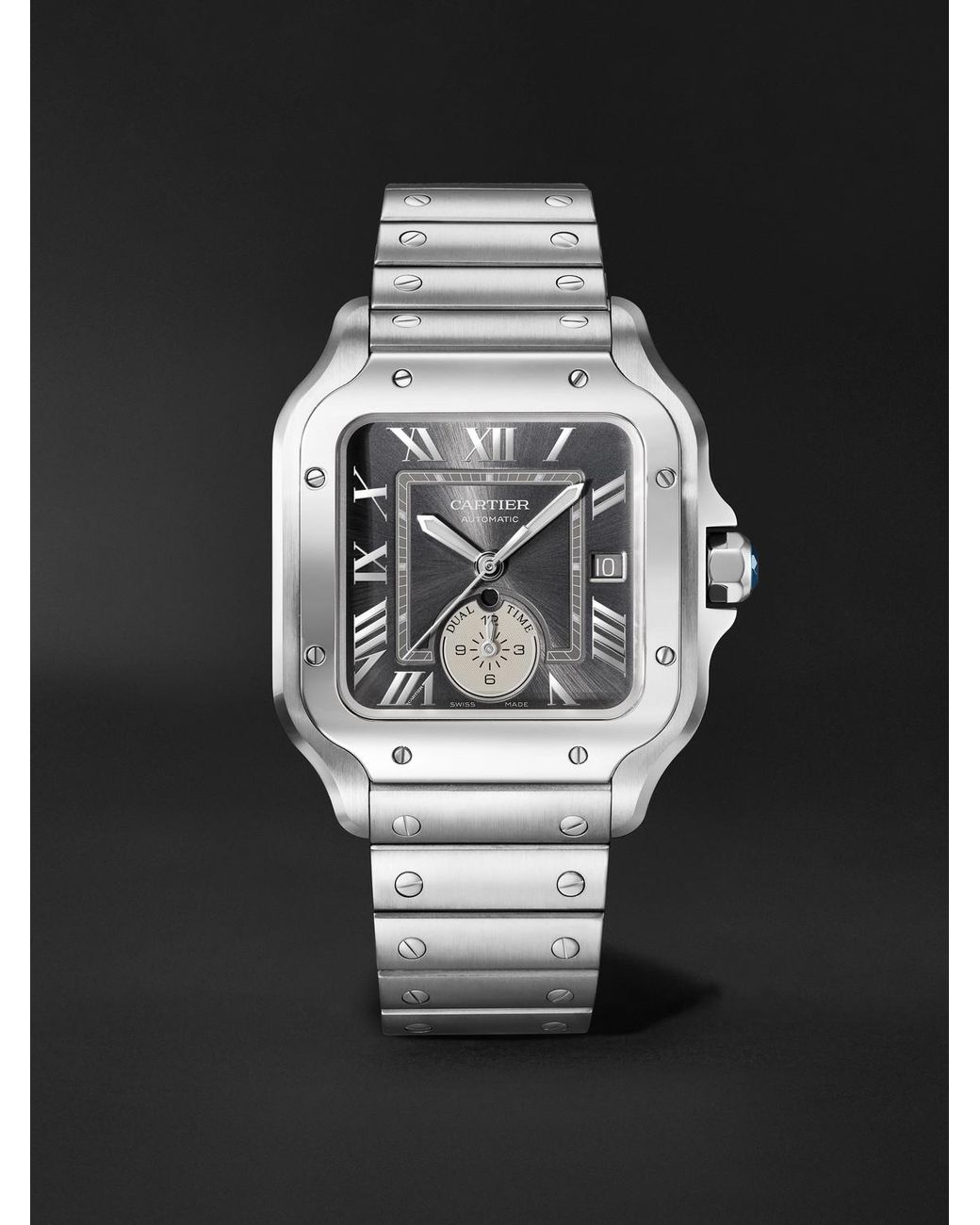 Cartier Black Santos De Automatic Gmt Interchangeable Stainless Steel Watch, Ref. Wssa0076 for men