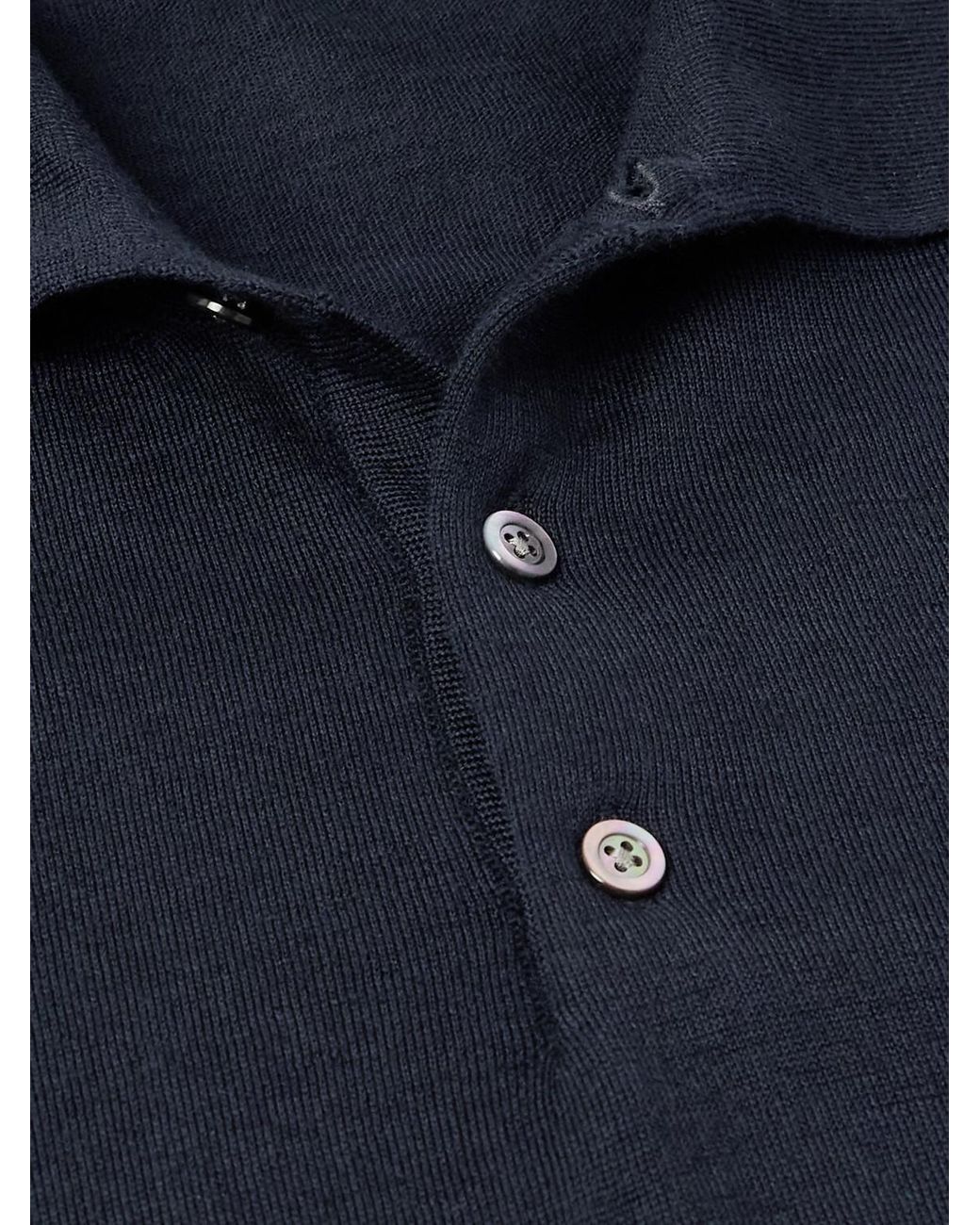 Saman Amel Blue Slim-Fit Wool Polo Shirt for men