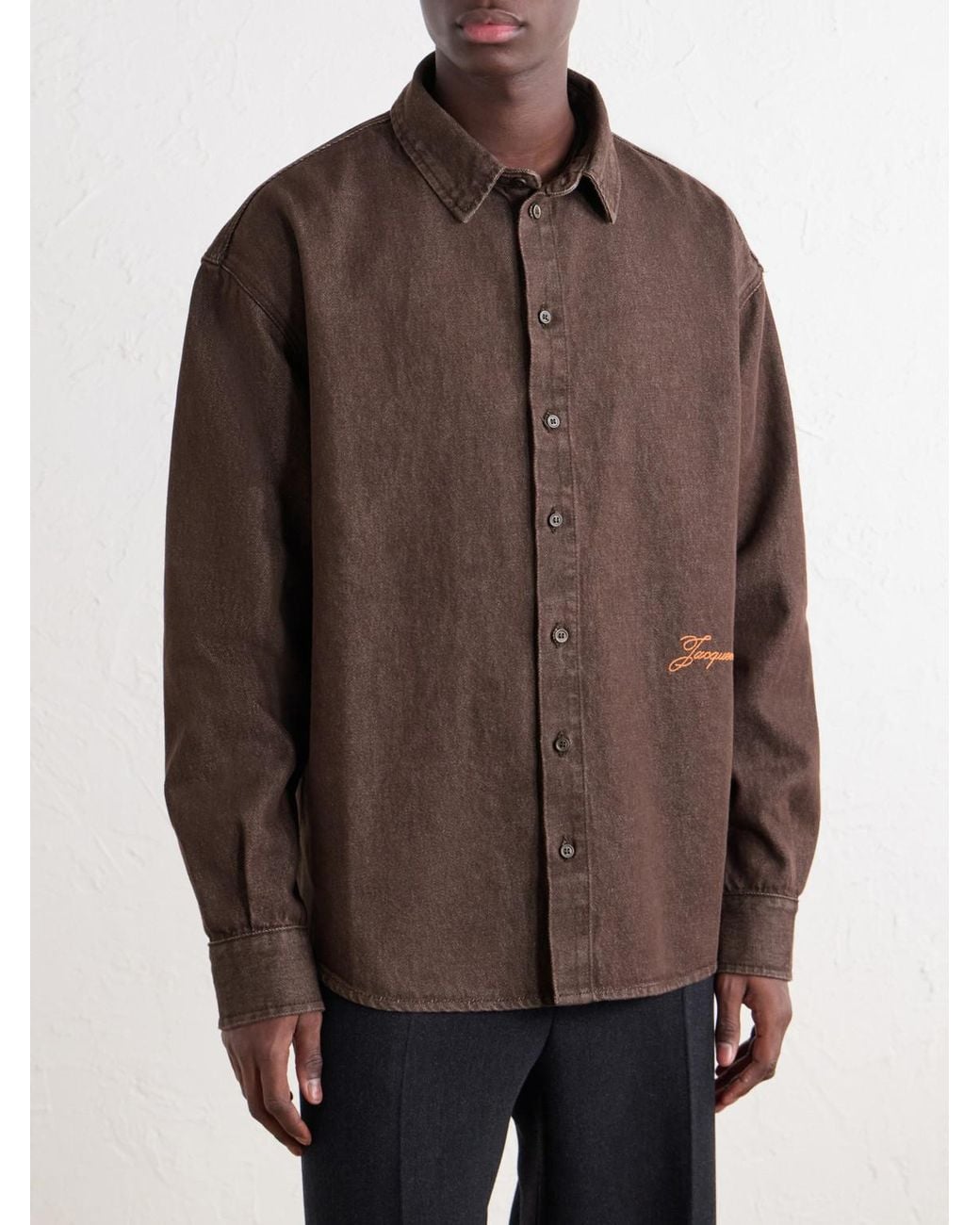 Jacquemus Brown Simon Logo-Embroidered Denim Shirt for men