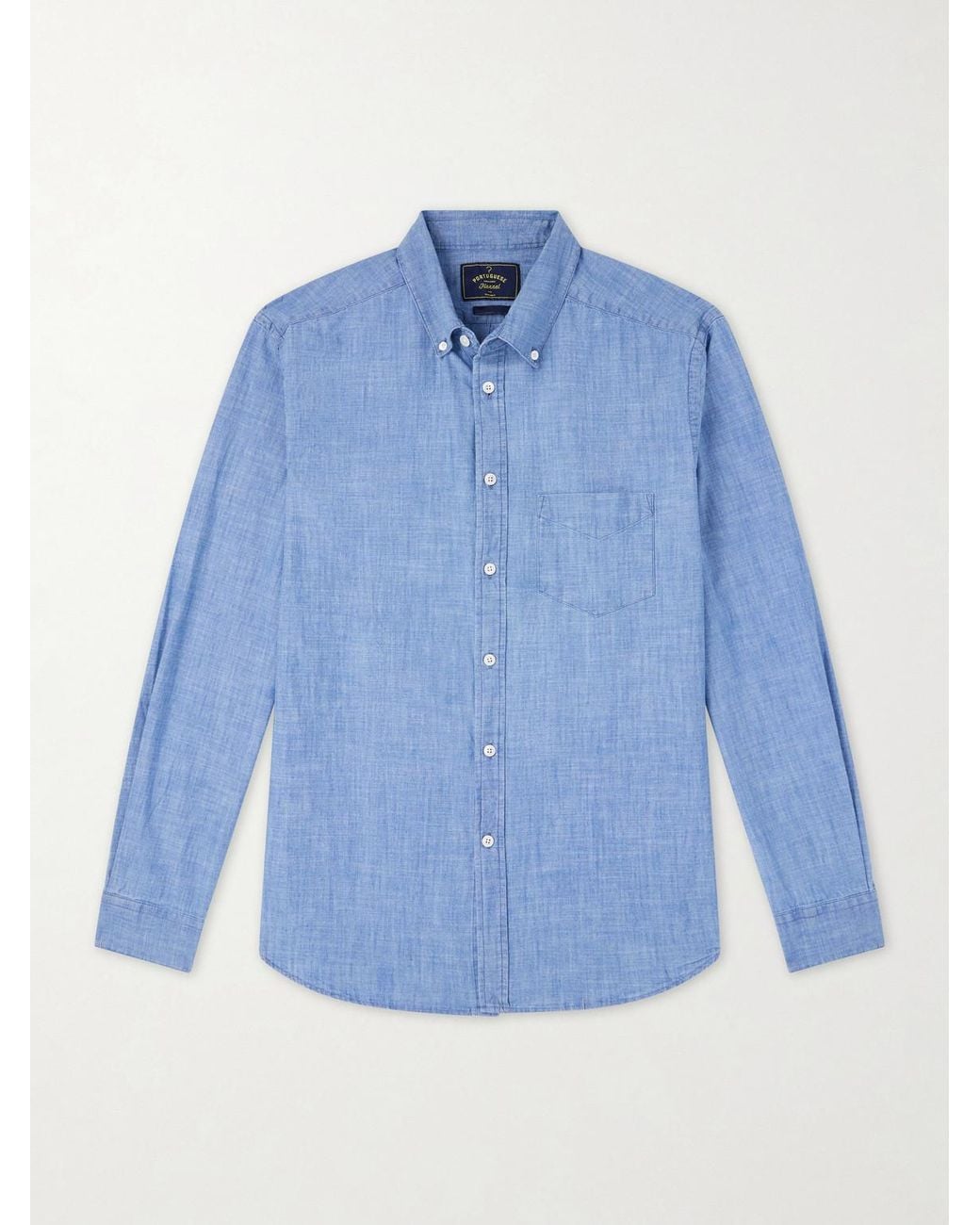 Portuguese Flannel Blue Cotton-Chambray Shirt for men