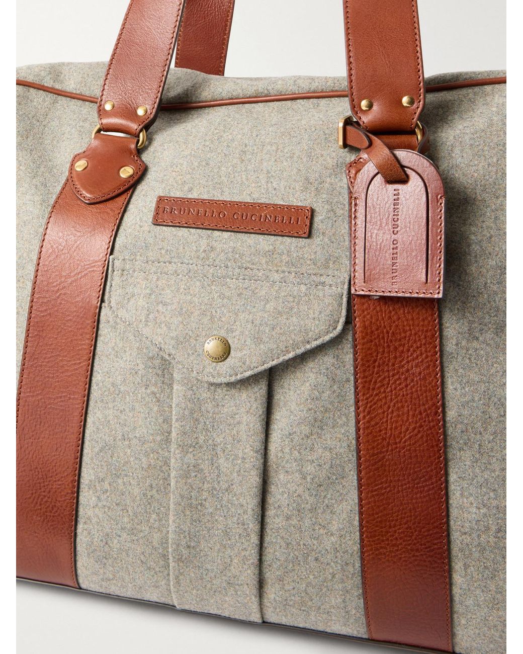 Brunello Cucinelli Brown Leather-trimmed Flannel Weekend Bag for men