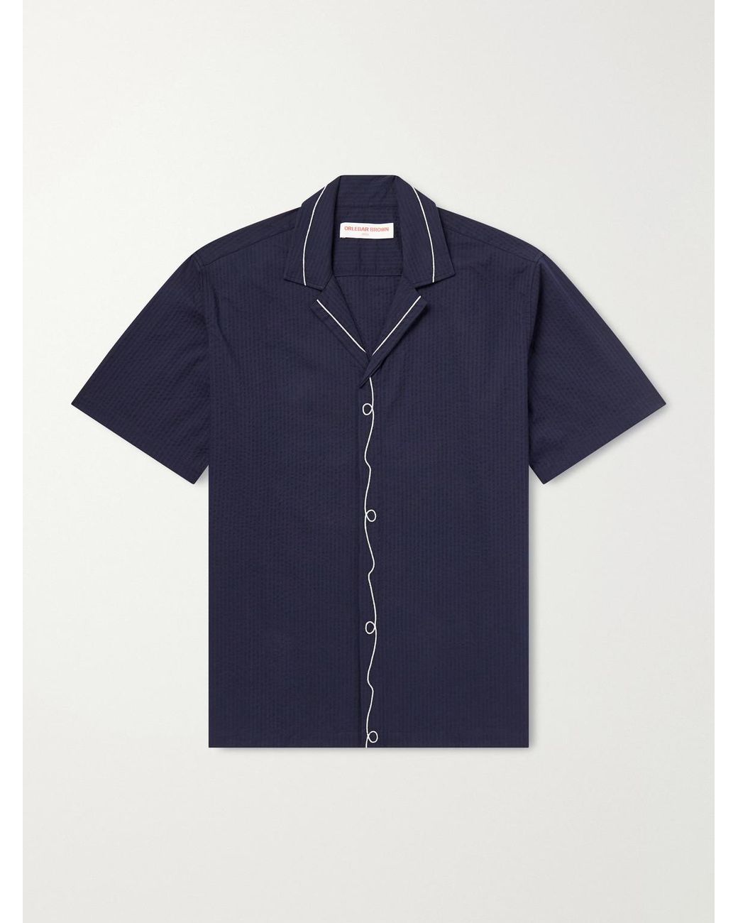 Orlebar Brown Blue Maitan Embroidered Cotton Shirt for men