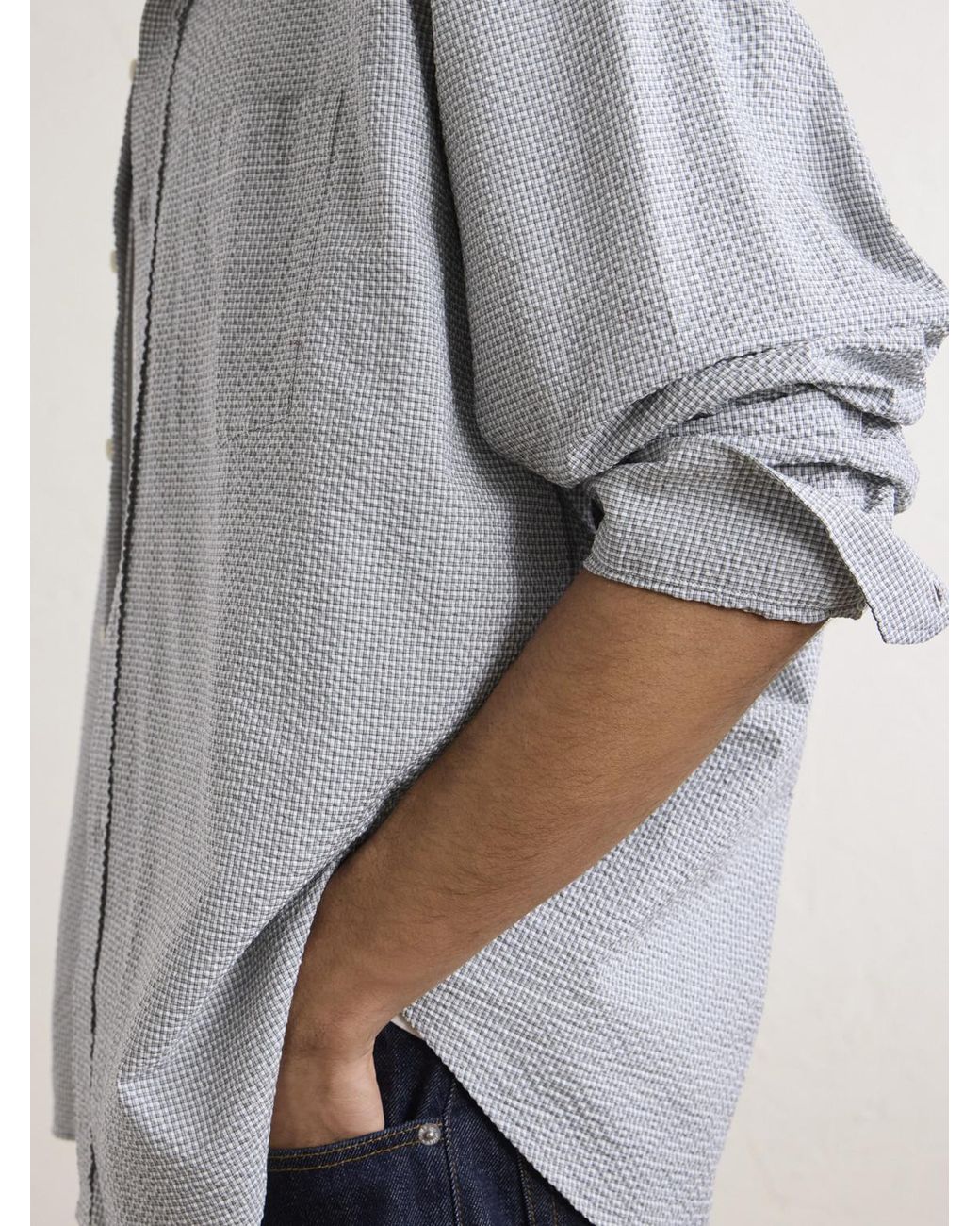 mfpen Gray Executive Checked Cotton-seersucker Shirt for men