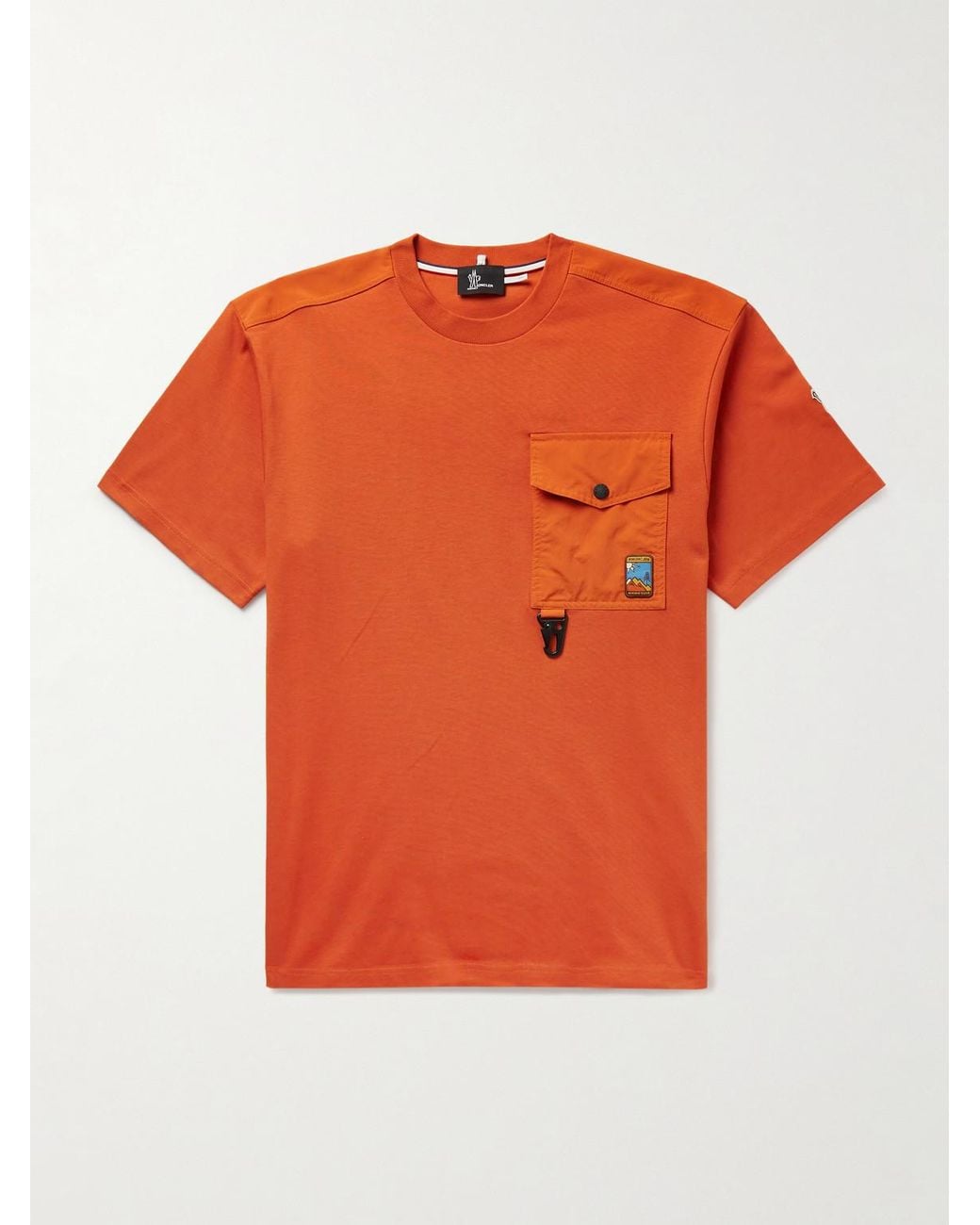Moncler Orange Logo-appliquéd Shell-trimmed Combed Cotton-jersey T-shirt for men