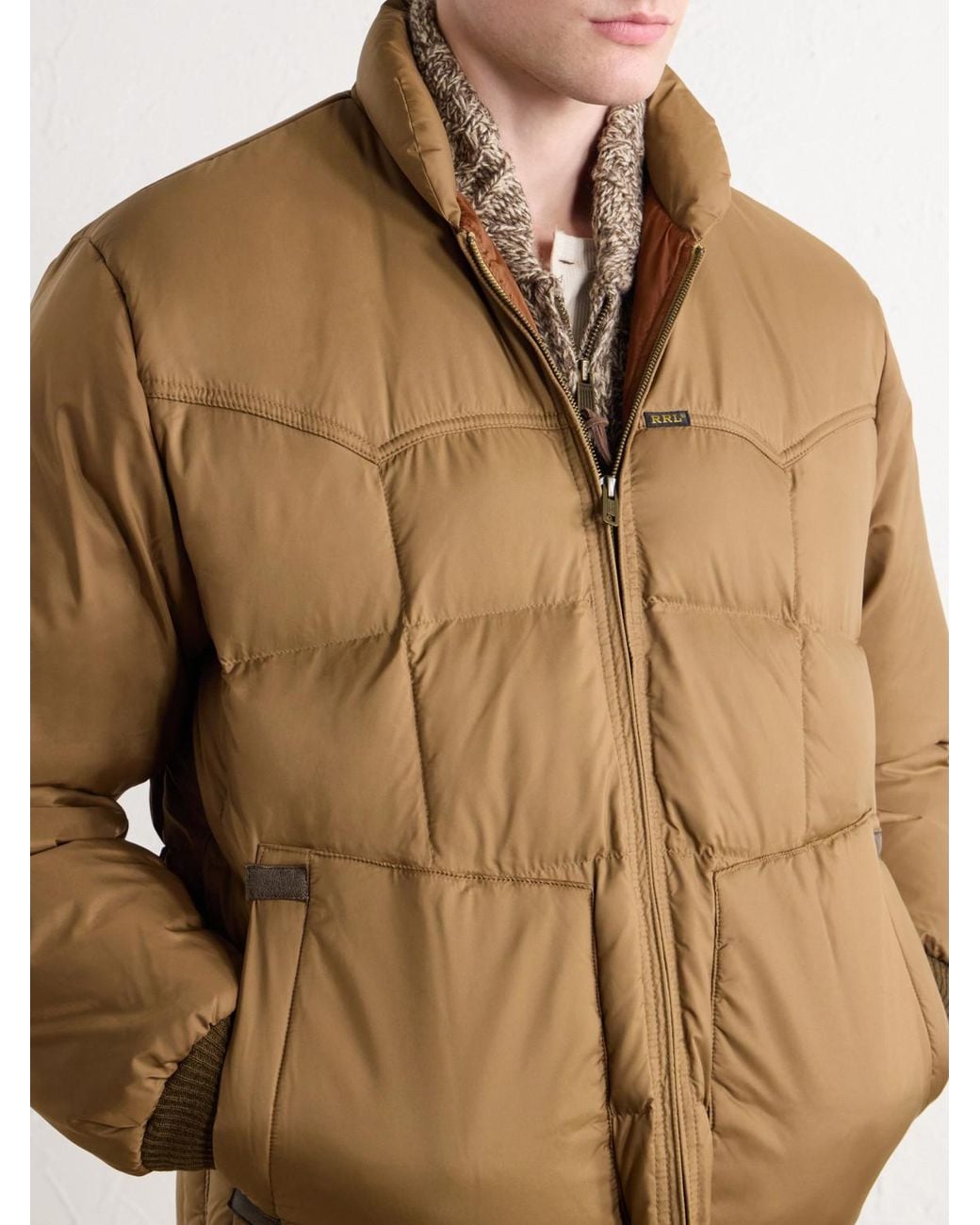 RRL Natural Leather-Trimmed Quilted Shell Padded Bomber Jacket for men