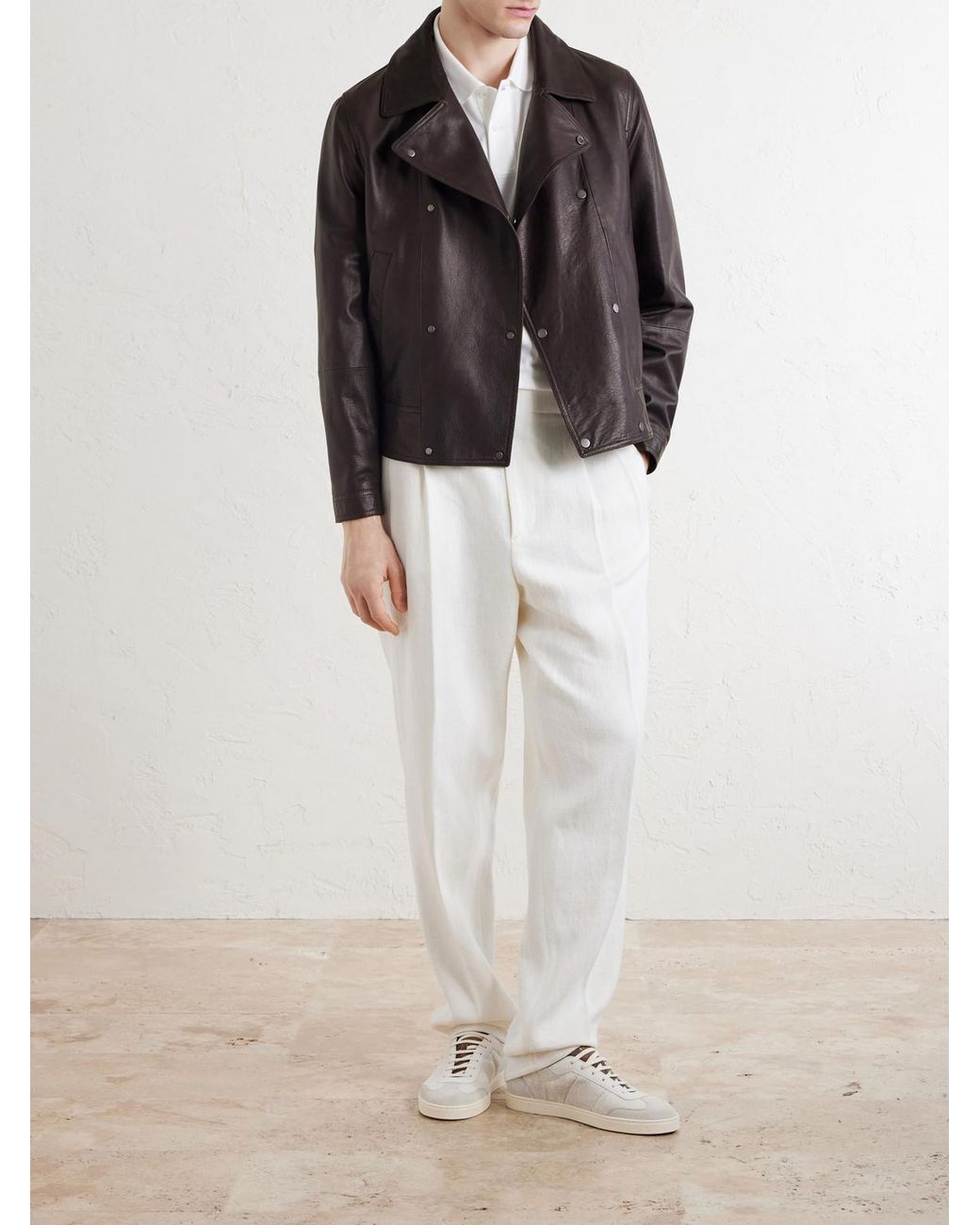 Brunello Cucinelli Black Leather Jacket for men