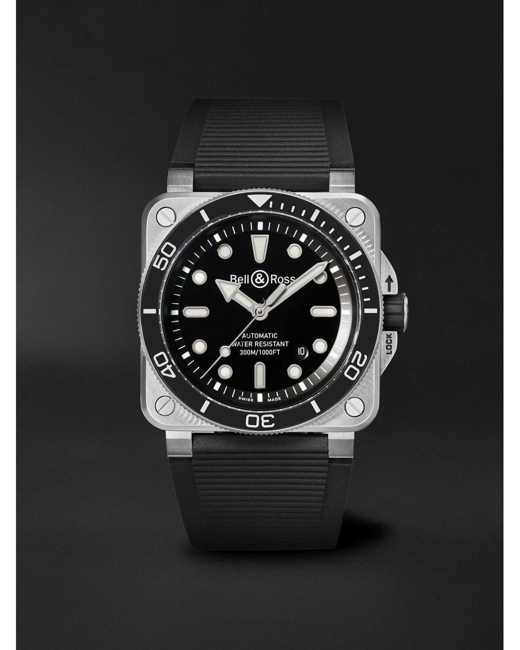 Bell & Ross Black Br-03 Diver Automatic Stainless Steel Watch, Ref. Br03A-D-Bl-St/Srb for men