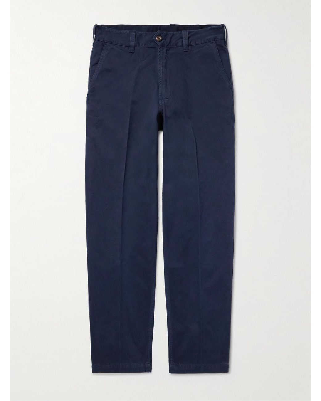 Drake's Blue Straight-Leg Peached Cotton-Twill Trousers for men