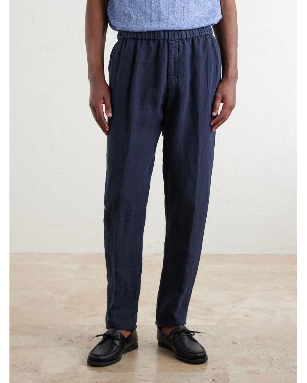 Boglioli Blue Tapered Linen Trousers for men