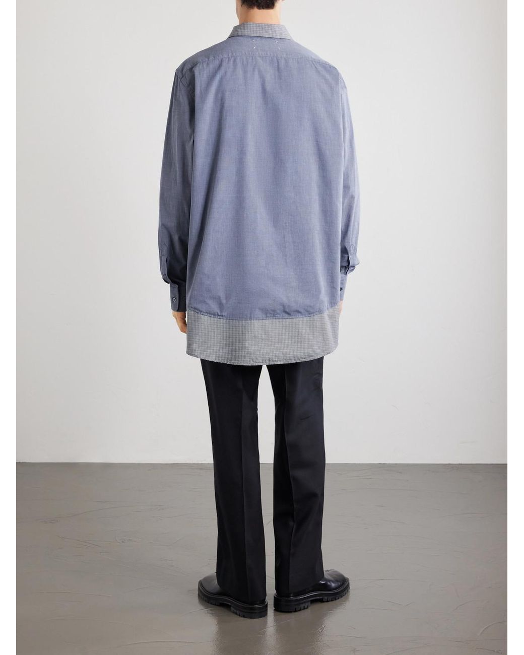 Maison Margiela Blue Double Checked Cotton-Poplin Shirt for men