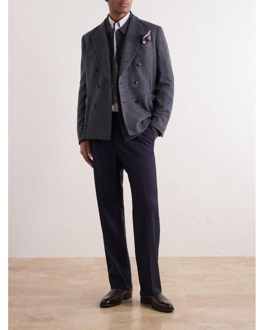 Paul Smith Black Double-Breasted Wool-Blend Bouclé Blazer for men