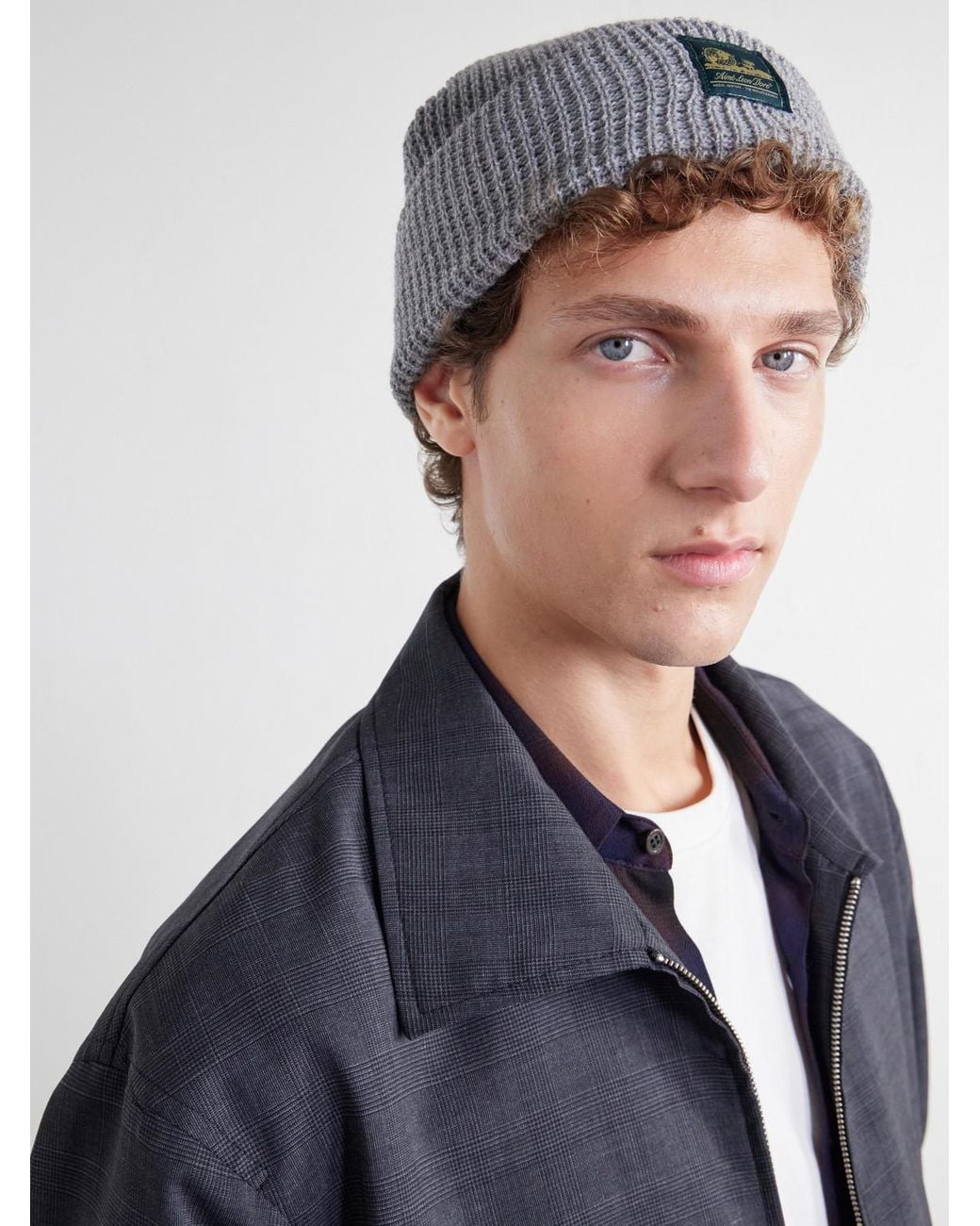 Aimé Leon Dore Gray Logo-Appliquéd Waffle-Knit Beanie for men
