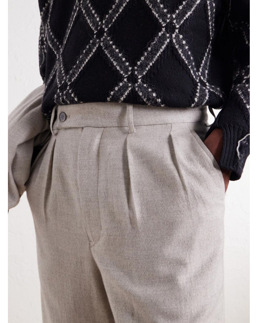 Blue Blue Japan White Straight-Leg Pleated Wool, Cotton And Yak-Blend Twill Trousers for men