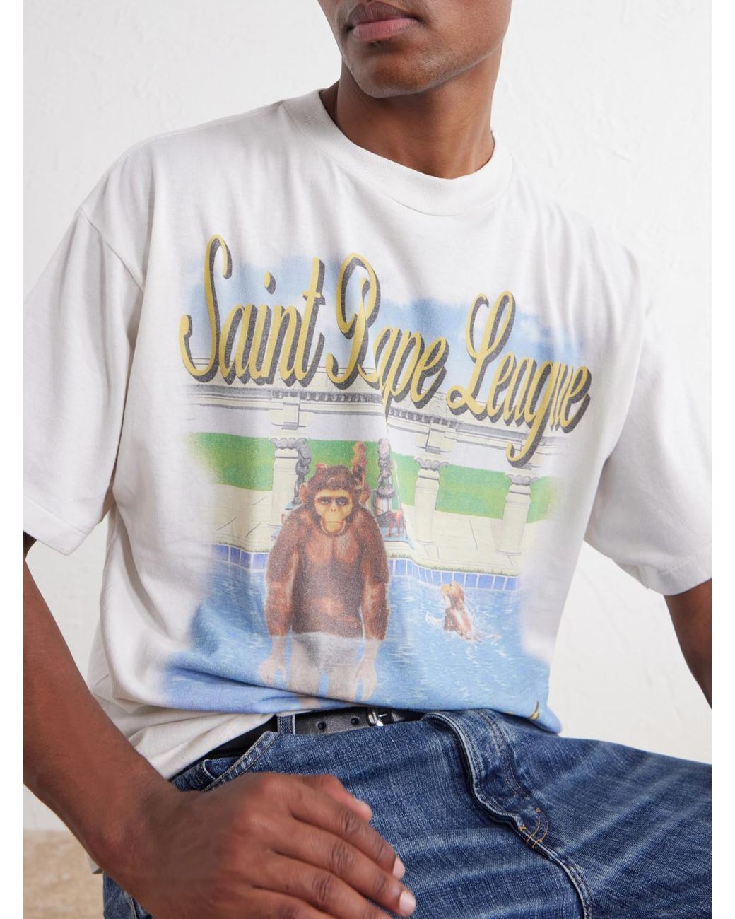 SAINT Mxxxxxx White Bape Pool Printed Cotton-Jersey T-Shirt for men