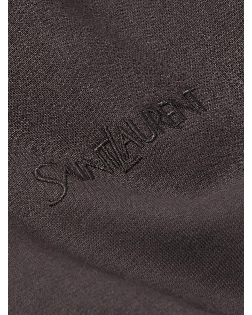 Saint Laurent Gray Logo-Embroidered Cotton-Jersey Hoodie for men