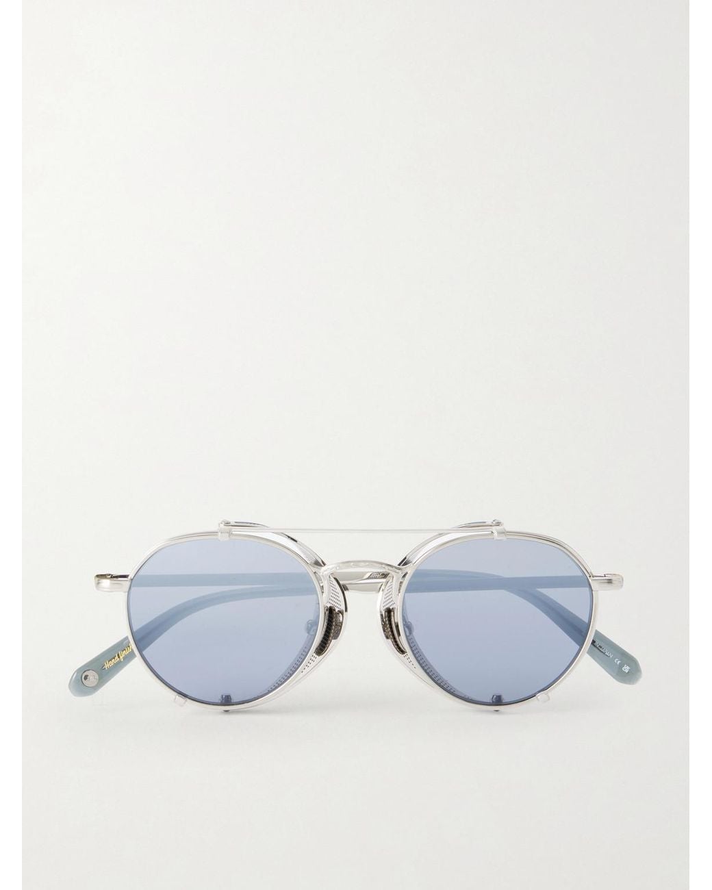 Garrett Leight Blue Ocampo Double-Bridge Round-Frame-Tone Metal Sunglasses for men