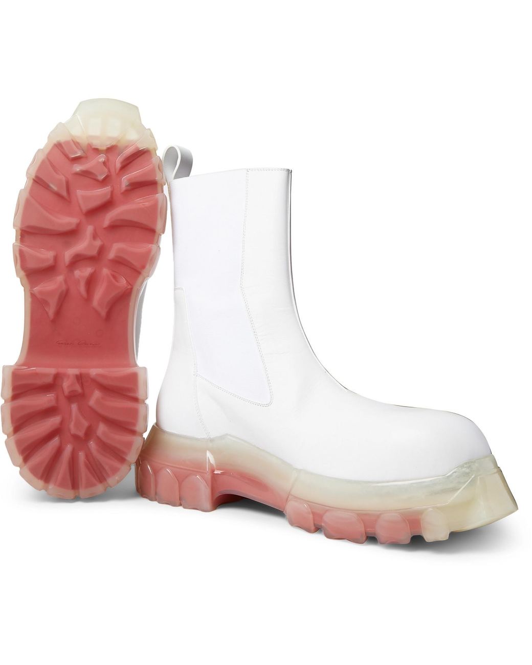 Rick Owens Mega Bozo Tractor Beetle Leather Boots in White for 