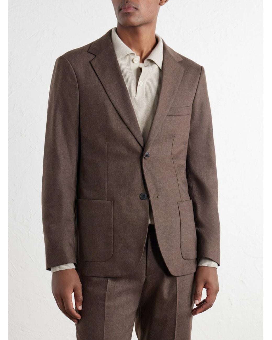 Sunspel Brown Wool And Cashmere-Blend Flannel Suit Jacket for men