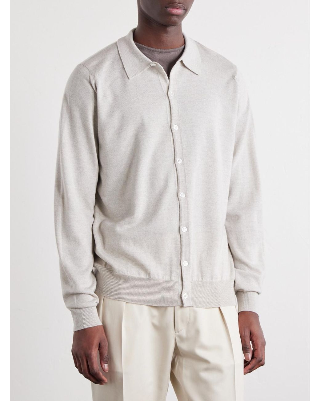 John Smedley White Tibor Merino Wool Cardigan for men