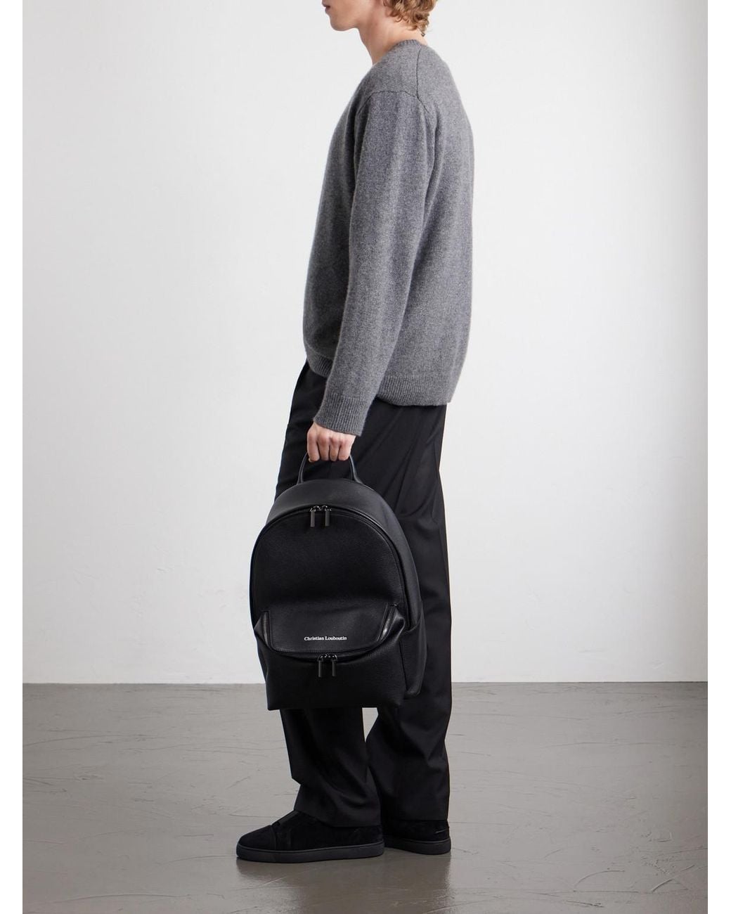 Christian Louboutin Black Stoic Logo-embossed Leather Backpack for men