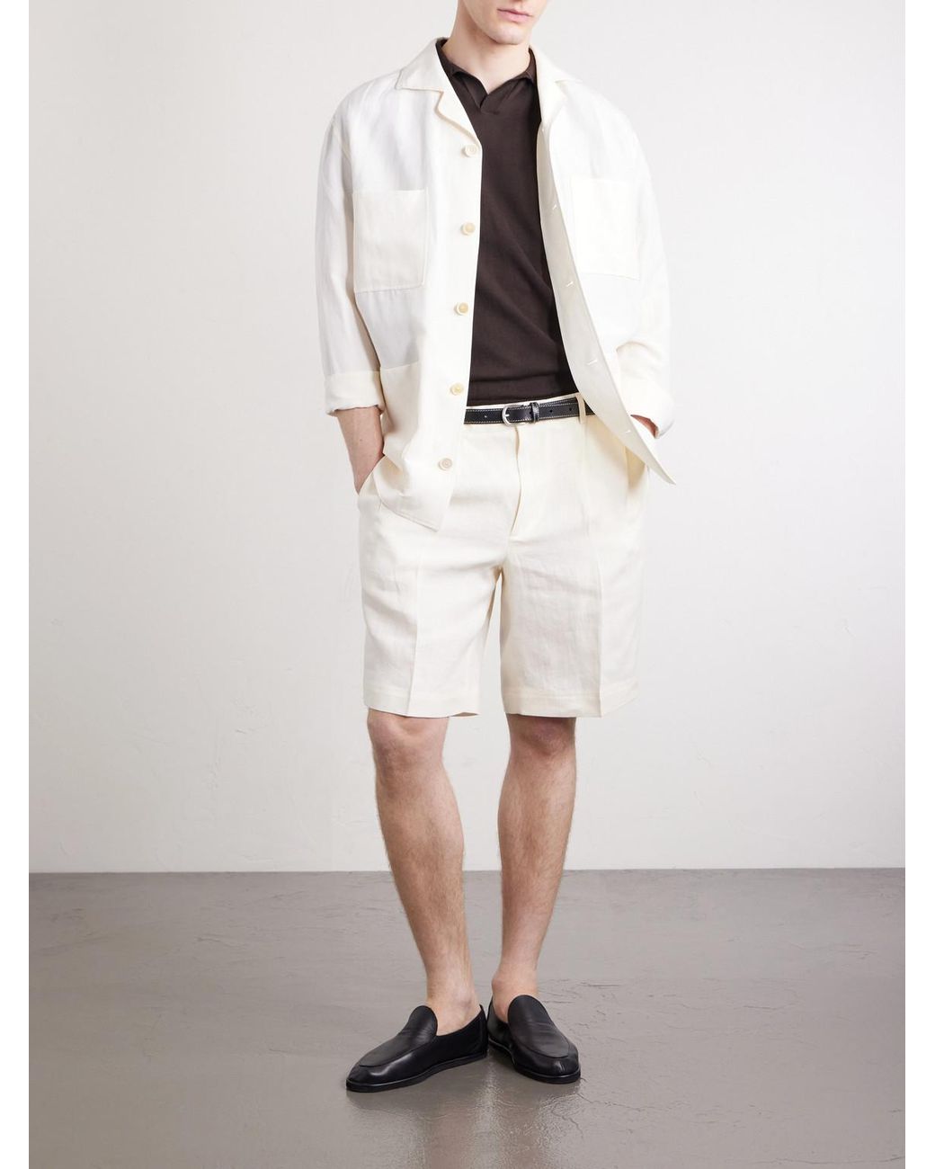 Rubinacci White Straight-leg Pleated Cotton Shorts for men