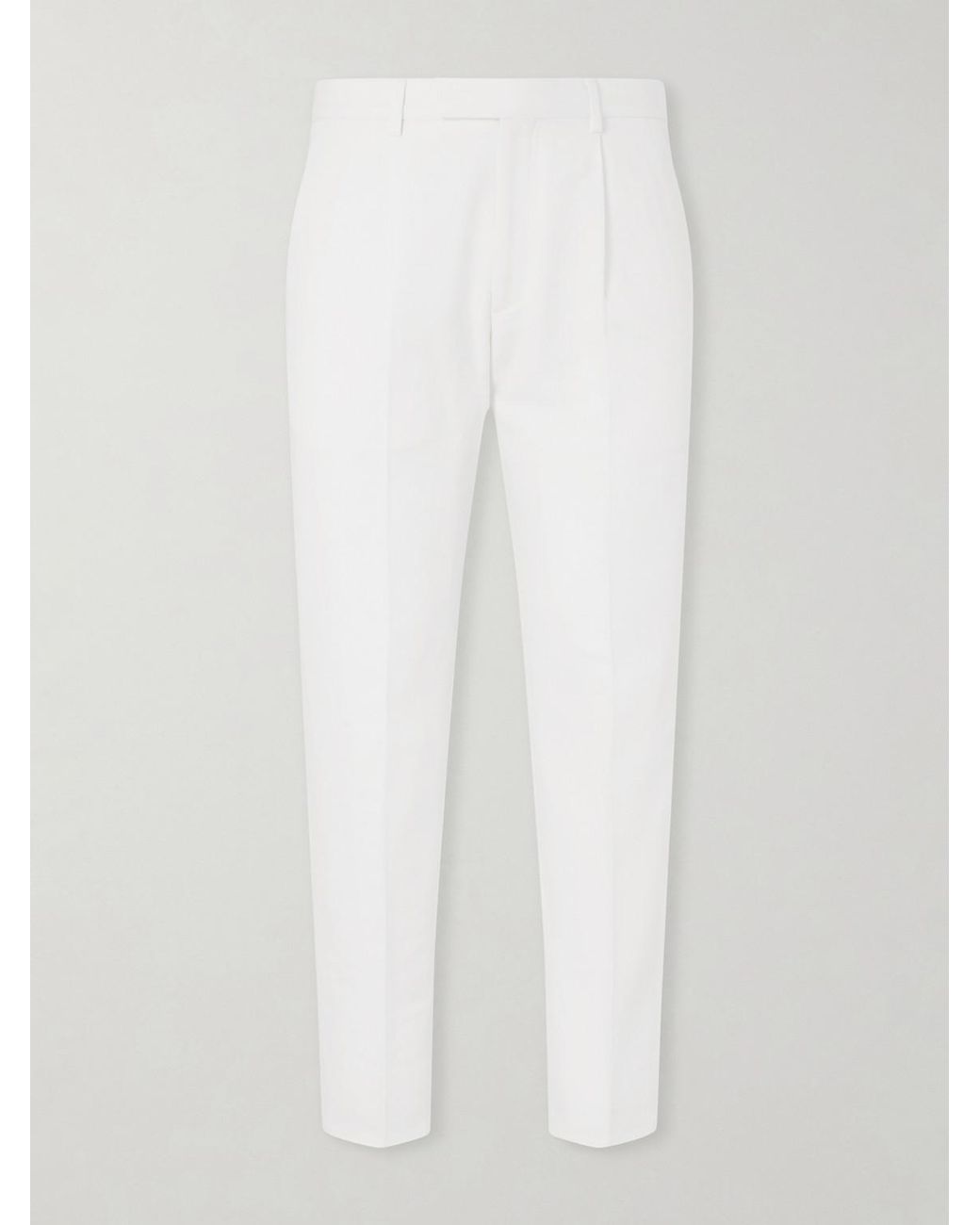 Zegna White Pleated Cotton And Linen-Blend Trousers for men